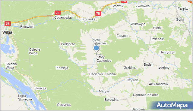 mapa Stary Żabieniec, Stary Żabieniec gmina Wilga na mapie Targeo